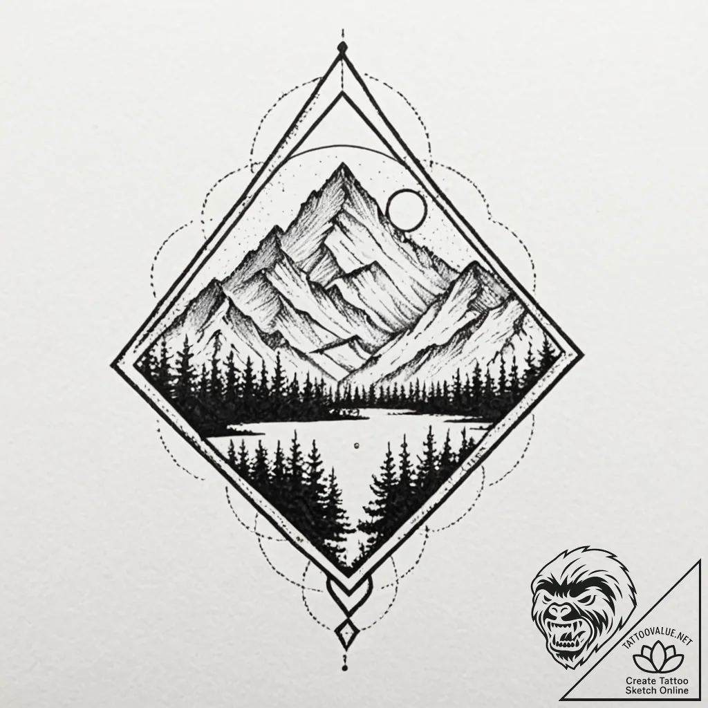 A mountain range symbol, tattoo line art, uni... - tattoo sketch (№1751247698_0, 30.06.2025 01:41) — tattoovalue.net