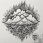 Clouds, tattoo line art, on textured artist p… – tattoo sketch (№1751248128_0, 30.06.2025 01:48) — tattoovalue.net