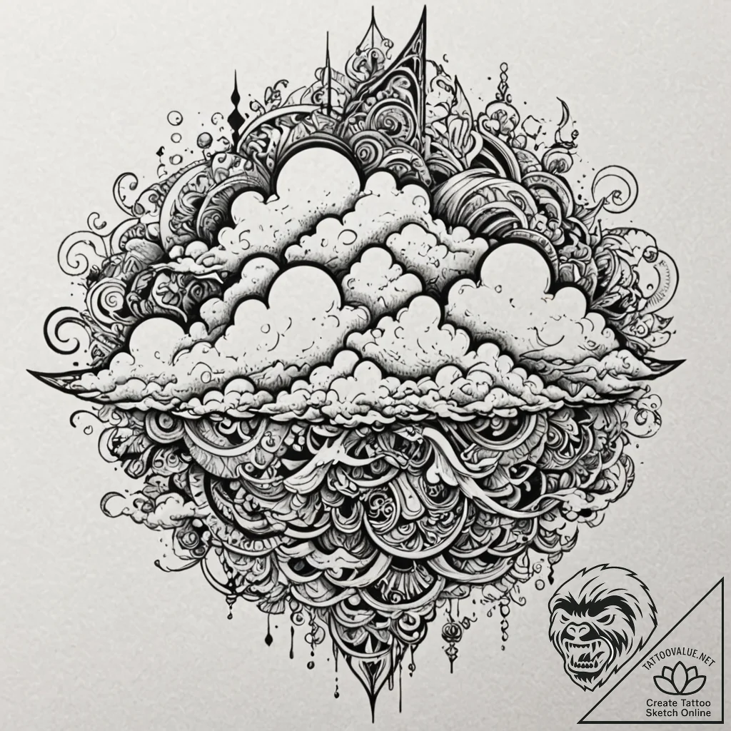 Clouds, tattoo line art, on textured artist p... - tattoo sketch (№1751248128_0, 30.06.2025 01:48) — tattoovalue.net