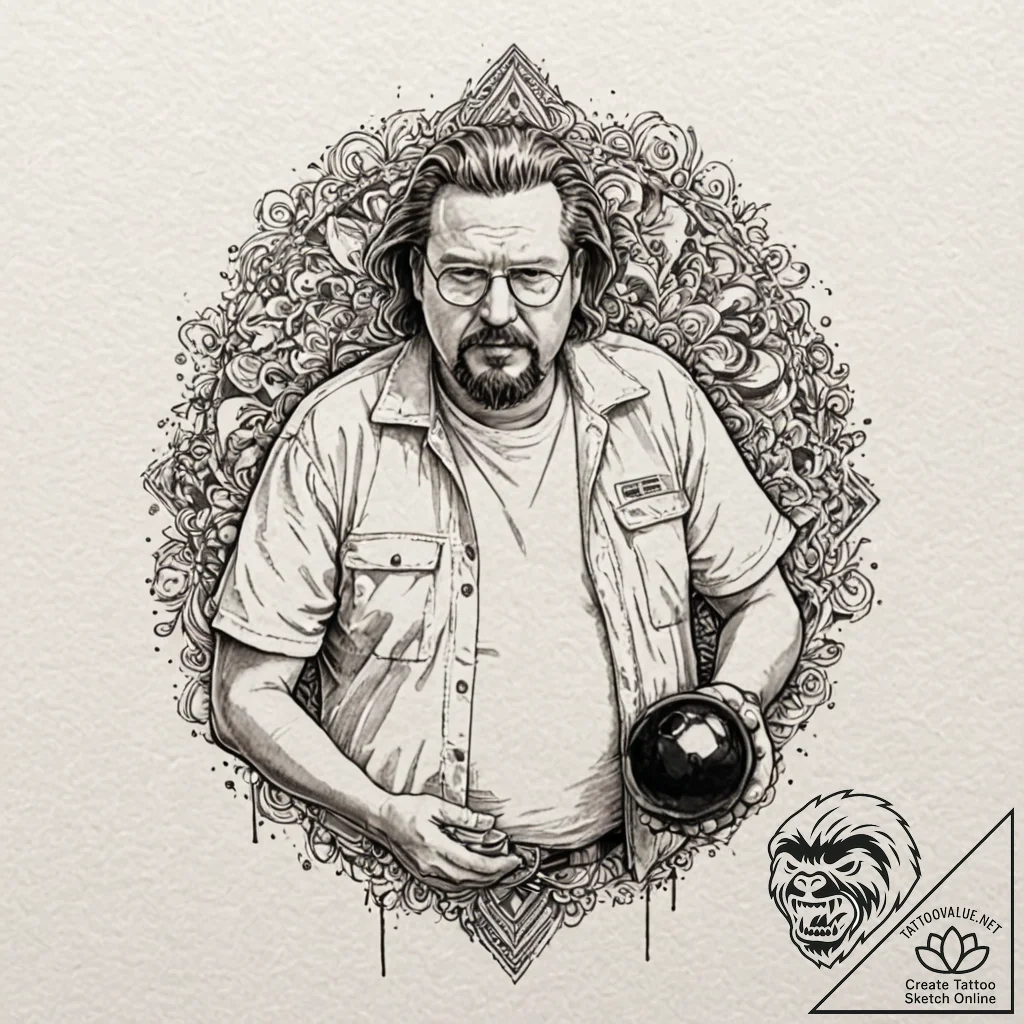 A sketch of walter sobchak from the big lebow... - tattoo sketch (№1751248707_0, 30.06.2025 01:58) — tattoovalue.net
