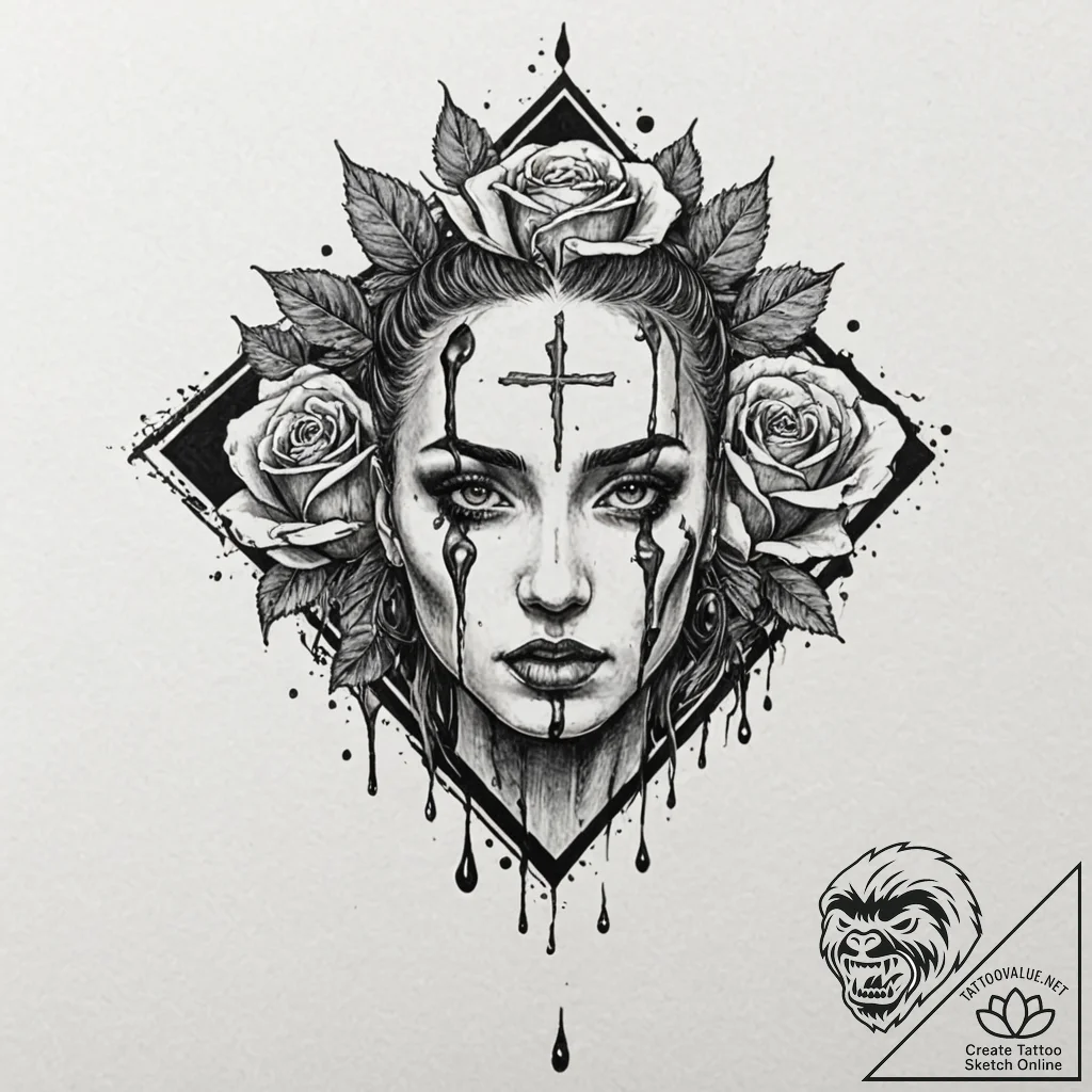 Trash polka sketch of roy batty's face with t... - tattoo sketch (№1751248930_0, 30.06.2025 02:02) — tattoovalue.net