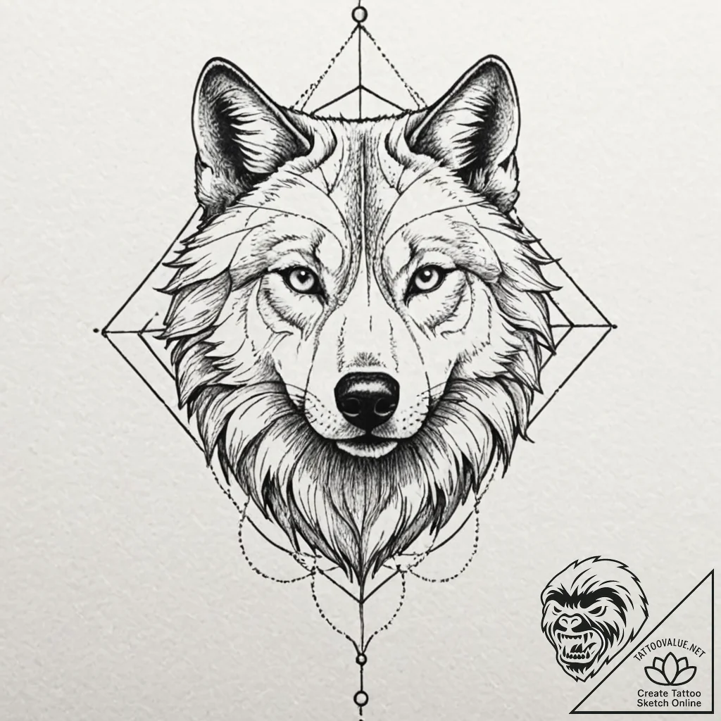 A geometric wolf head, concept art for tattoo... - tattoo sketch (№1751249334_0, 30.06.2025 02:08) — tattoovalue.net
