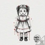A watercolor sketch of the creepy doll from p… – tattoo sketch (№1751250186_0, 30.06.2025 02:23) — tattoovalue.net