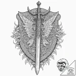 Shield and sword, tattoo drawing outline, hig… – tattoo sketch (№1751250288_0, 30.06.2025 02:24) — tattoovalue.net