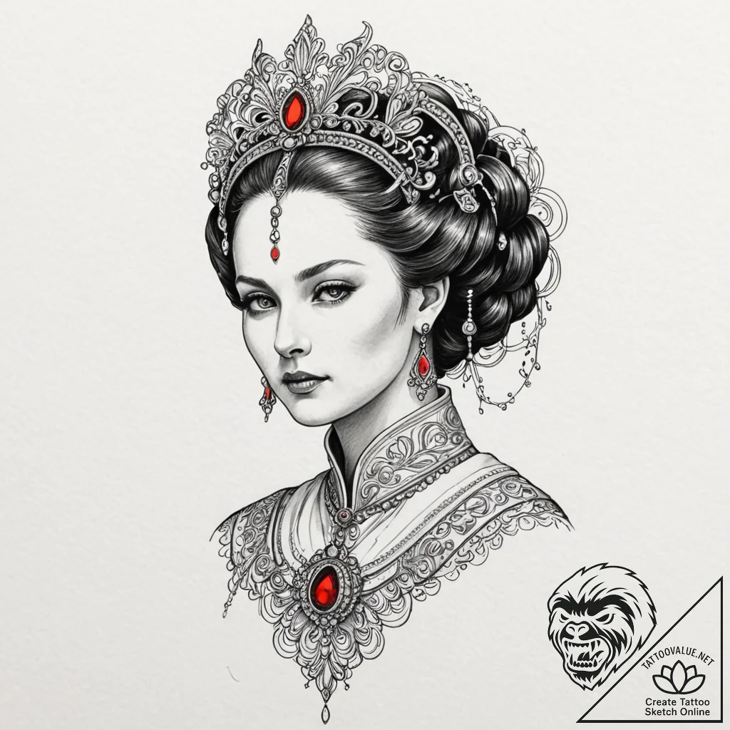50. a sketch of queen amidala in her royal at... - tattoo sketch (№1751250723_0, 30.06.2025 02:32) — tattoovalue.net