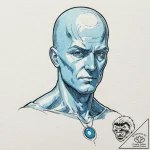 A graphic novel style portrait of dr. manhatt… – tattoo sketch (№1751251244_0, 30.06.2025 02:40) — tattoovalue.net
