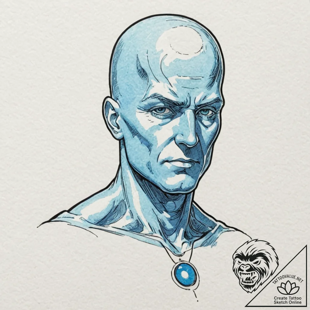 A graphic novel style portrait of dr. manhatt... - tattoo sketch (№1751251244_0, 30.06.2025 02:40) — tattoovalue.net