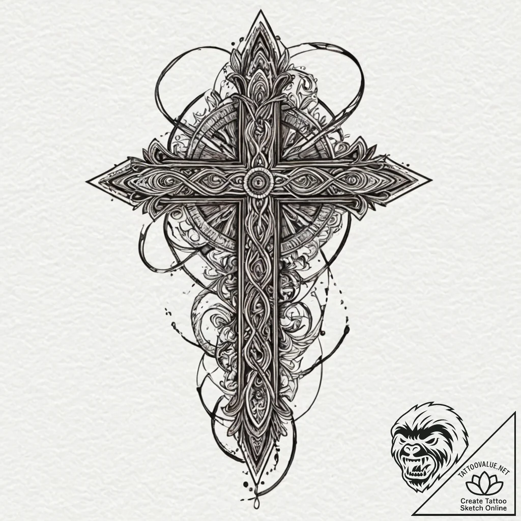 Inverted cross, tattoo line art, no backgroun... - tattoo sketch (№1751251482_0, 30.06.2025 02:44) — tattoovalue.net
