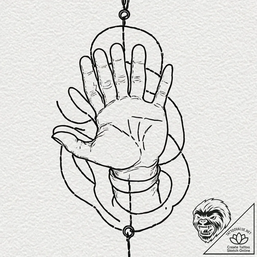 A linework tattoo of the puppeteer's hand wit... - tattoo sketch (№1751251936_0, 30.06.2025 02:52) — tattoovalue.net