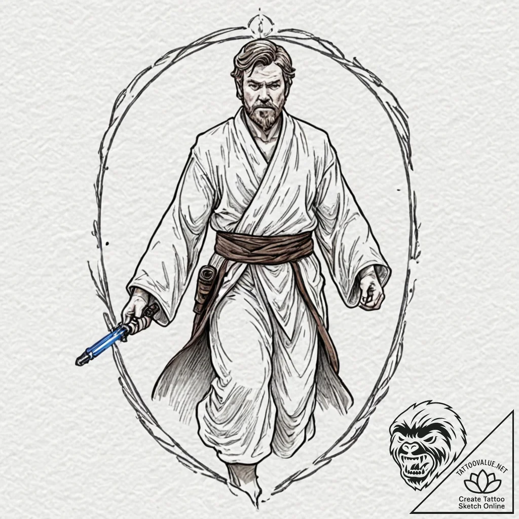 Watercolor sketch of obi-wan kenobi as a forc... - tattoo sketch (№1751252152_0, 30.06.2025 02:55) — tattoovalue.net