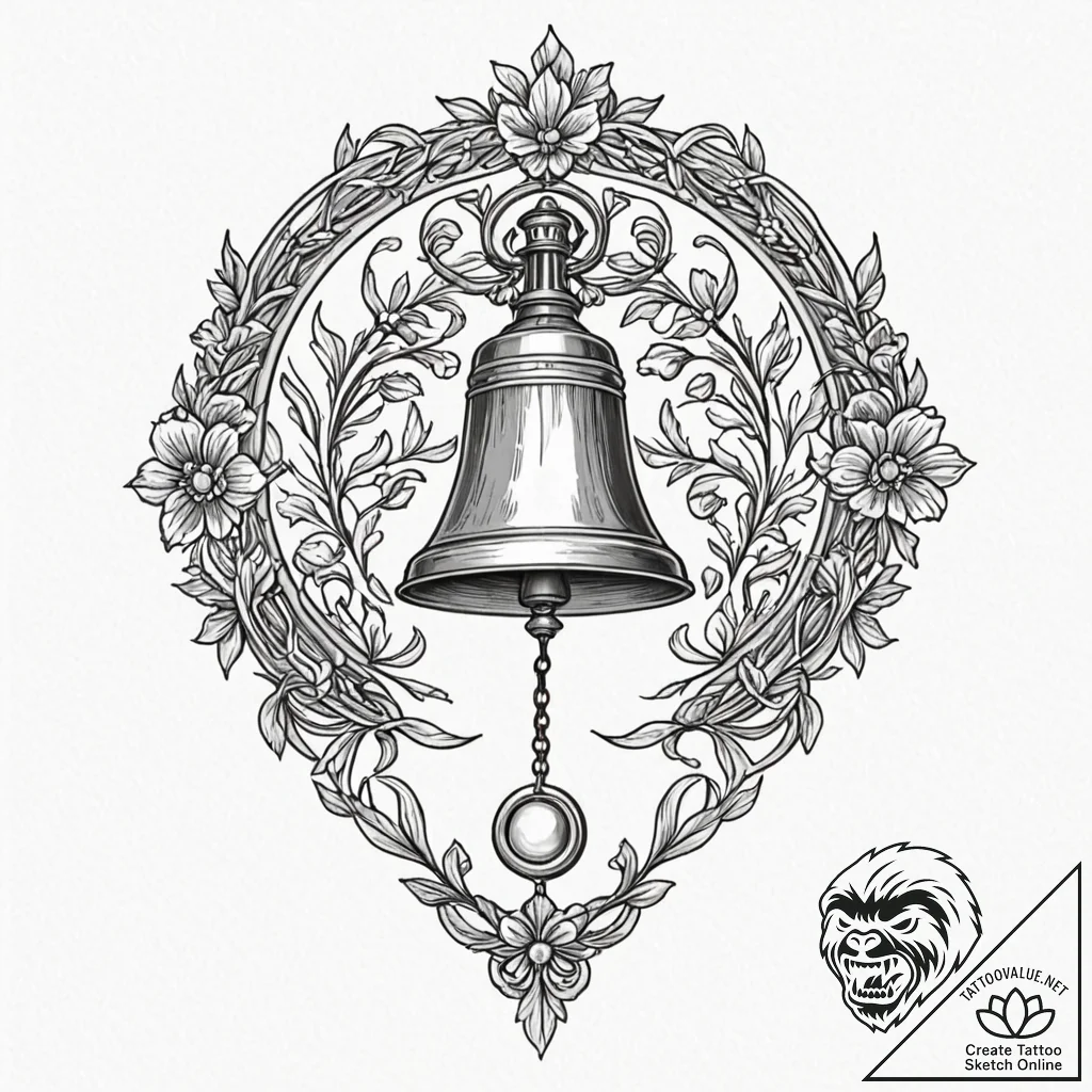 Bell, concept art for tattoo, stylized interp... - tattoo sketch (№1751252521_0, 30.06.2025 03:02) — tattoovalue.net