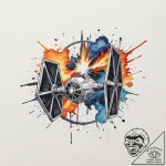 Watercolor splash art of a tie fighter explod… – tattoo sketch (№1751252897_0, 30.06.2025 03:08) — tattoovalue.net
