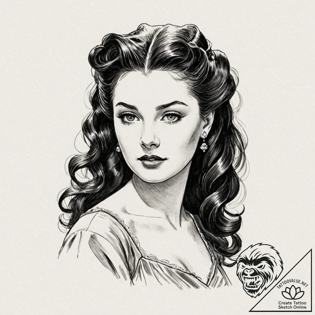 A graphic novel portrait of scarlett o'hara f... - tattoo sketch (№1751253910_0, 30.06.2025 03:25) — tattoovalue.net