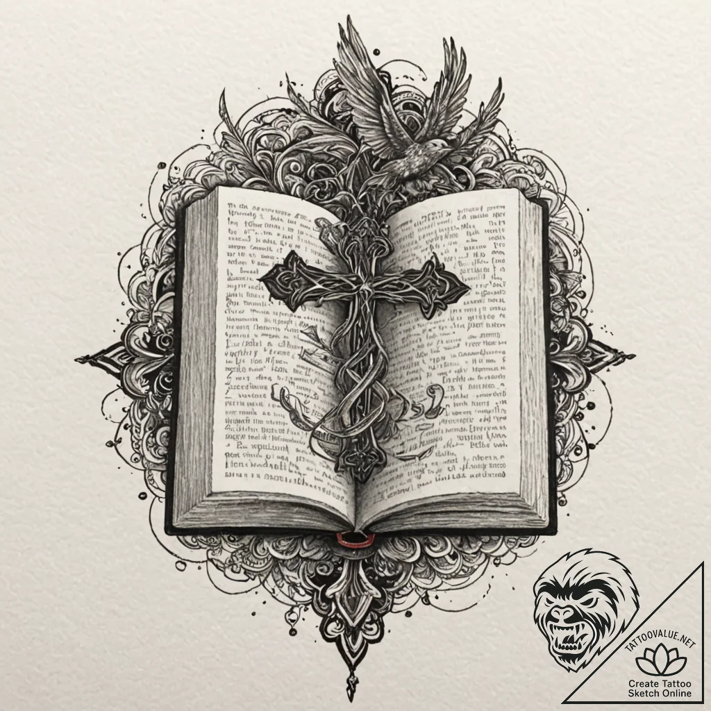 A book with pages turning into birds, tattoo... - tattoo sketch (№1751254022_0, 30.06.2025 03:27) — tattoovalue.net