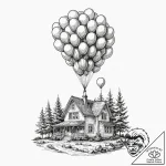 A watercolor sketch of carl’s house from up,… – tattoo sketch (№1751254249_0, 30.06.2025 03:30) — tattoovalue.net