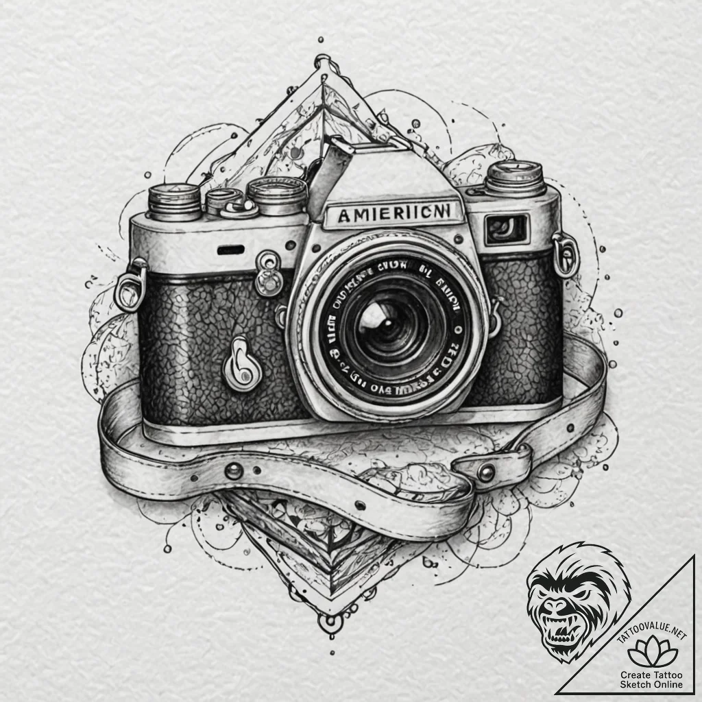 Vintage camera, tattoo sketch design, old sch... - tattoo sketch (№1751254466_0, 30.06.2025 03:34) — tattoovalue.net
