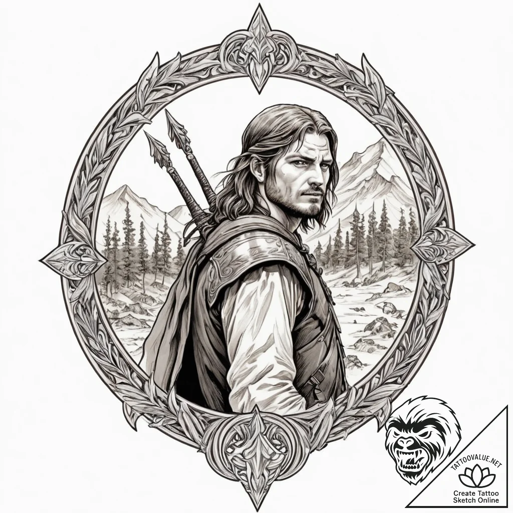A graphic novel panel of boromir's last stand... - tattoo sketch (№1751254865_0, 30.06.2025 03:41) — tattoovalue.net