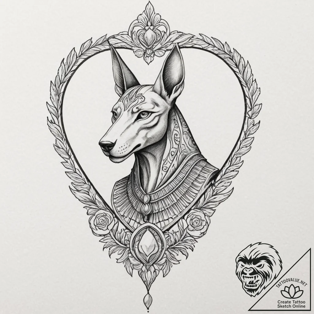 A neo-traditional portrait of anubis, the egy... - tattoo sketch (№1751254967_0, 30.06.2025 03:42) — tattoovalue.net