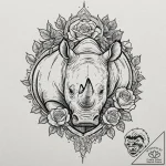 Rhinoceros, concept art for tattoo, chicano t… – tattoo sketch (№1751255158_0, 30.06.2025 03:45) — tattoovalue.net