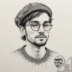 A linework portrait of léon with his round gl… – tattoo sketch (№1751255268_0, 30.06.2025 03:47) — tattoovalue.net
