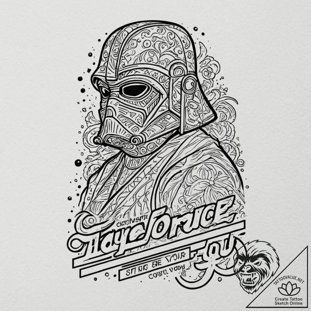 46. chicano style lettering of "may the force... - tattoo sketch (№1751255783_0, 30.06.2025 03:56) — tattoovalue.net