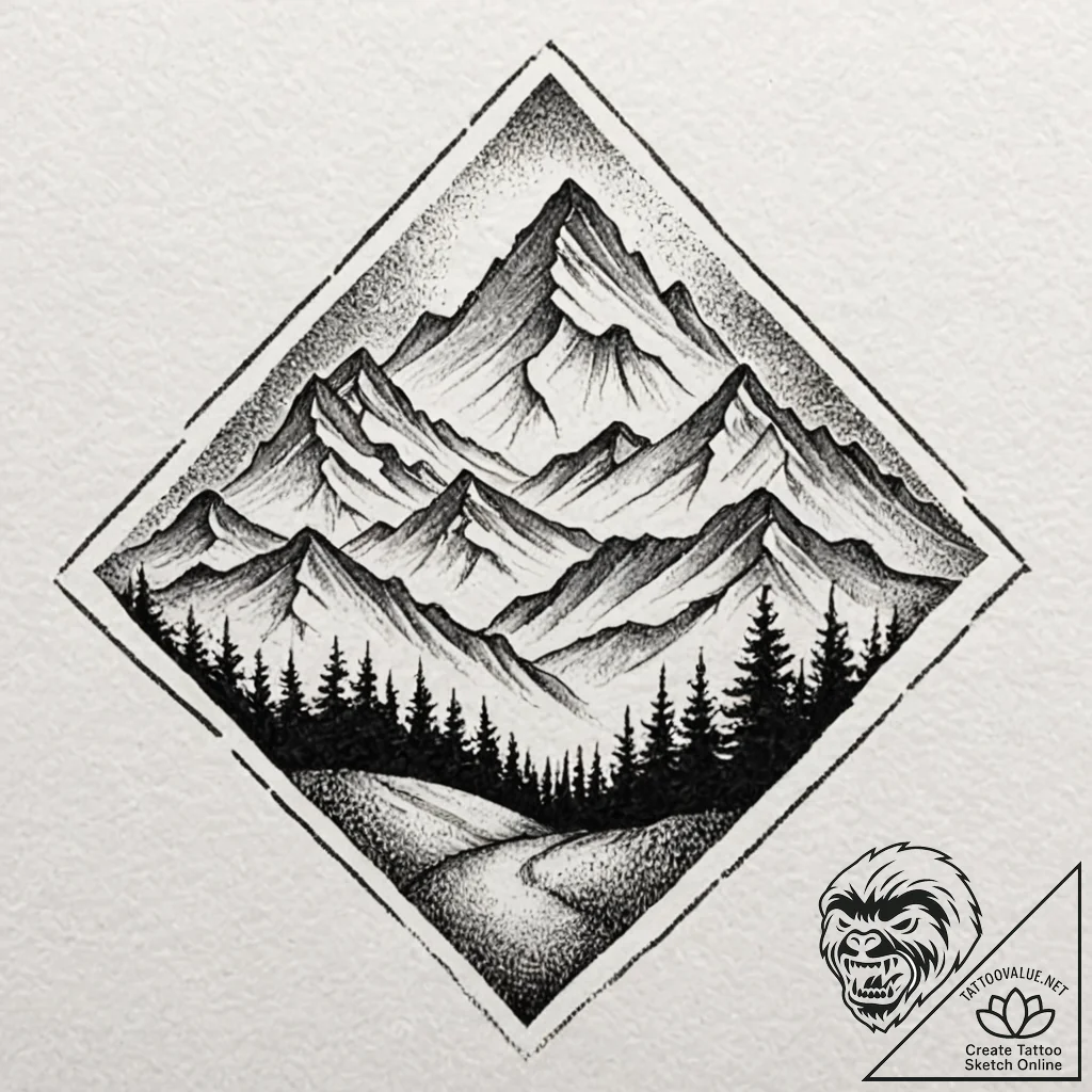 Mountains, tattoo flash sheet design, dotwork... - tattoo sketch (№1751255900_0, 30.06.2025 03:58) — tattoovalue.net