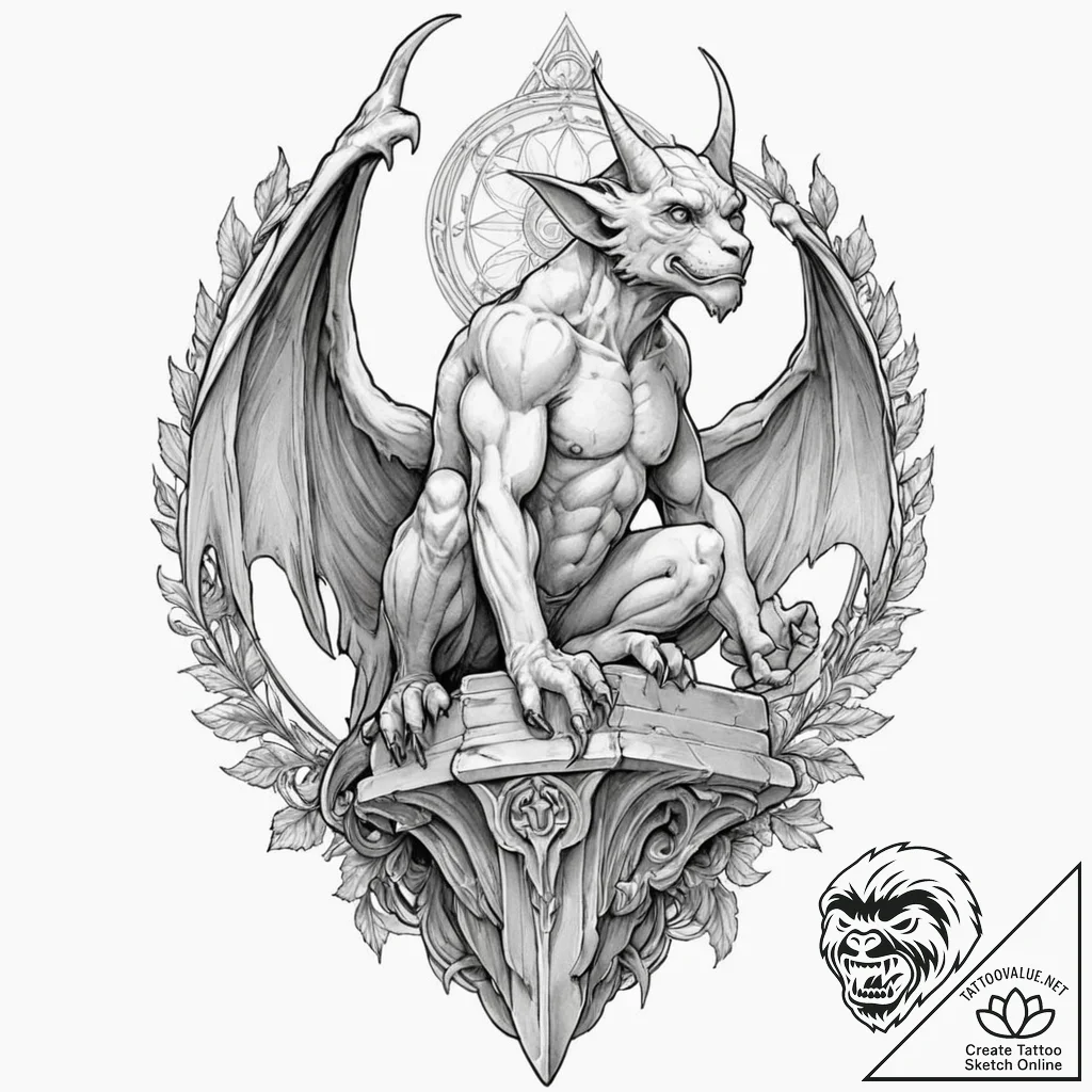 A graphic novel style tattoo of a gargoyle pe... - tattoo sketch (№1751256217_0, 30.06.2025 04:03) — tattoovalue.net