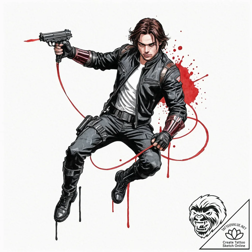 A watercolor sketch of the winter soldier, wi... - tattoo sketch (№1751256421_0, 30.06.2025 04:07) — tattoovalue.net