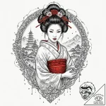 A sketch of the geisha hologram advertisement… – tattoo sketch (№1751256529_0, 30.06.2025 04:08) — tattoovalue.net