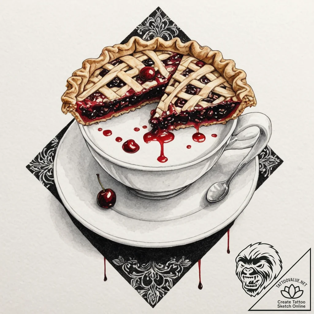 A watercolor sketch of a damn fine cup of cof... - tattoo sketch (№1751256768_0, 30.06.2025 04:12) — tattoovalue.net