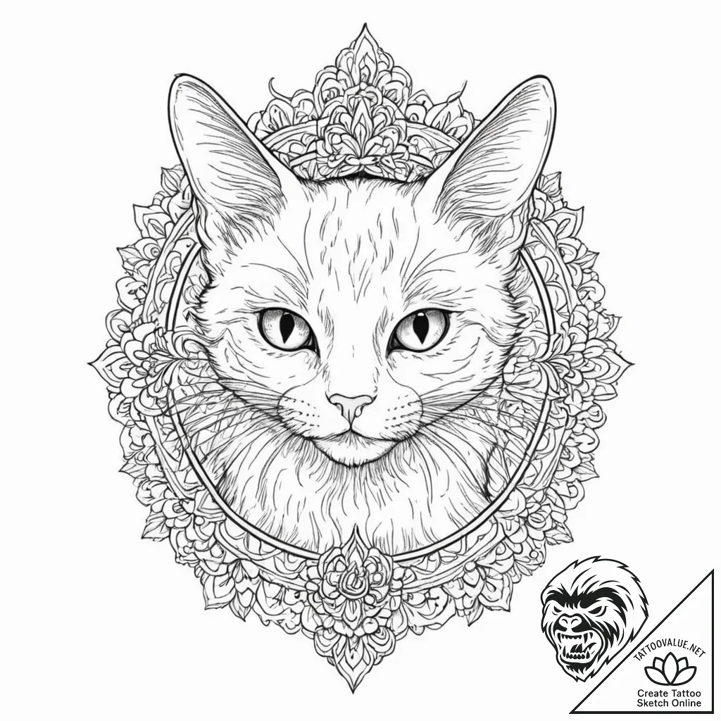 Black cat, concept art for tattoo, linework t... - tattoo sketch (№1751256998_0, 30.06.2025 04:16) — tattoovalue.net