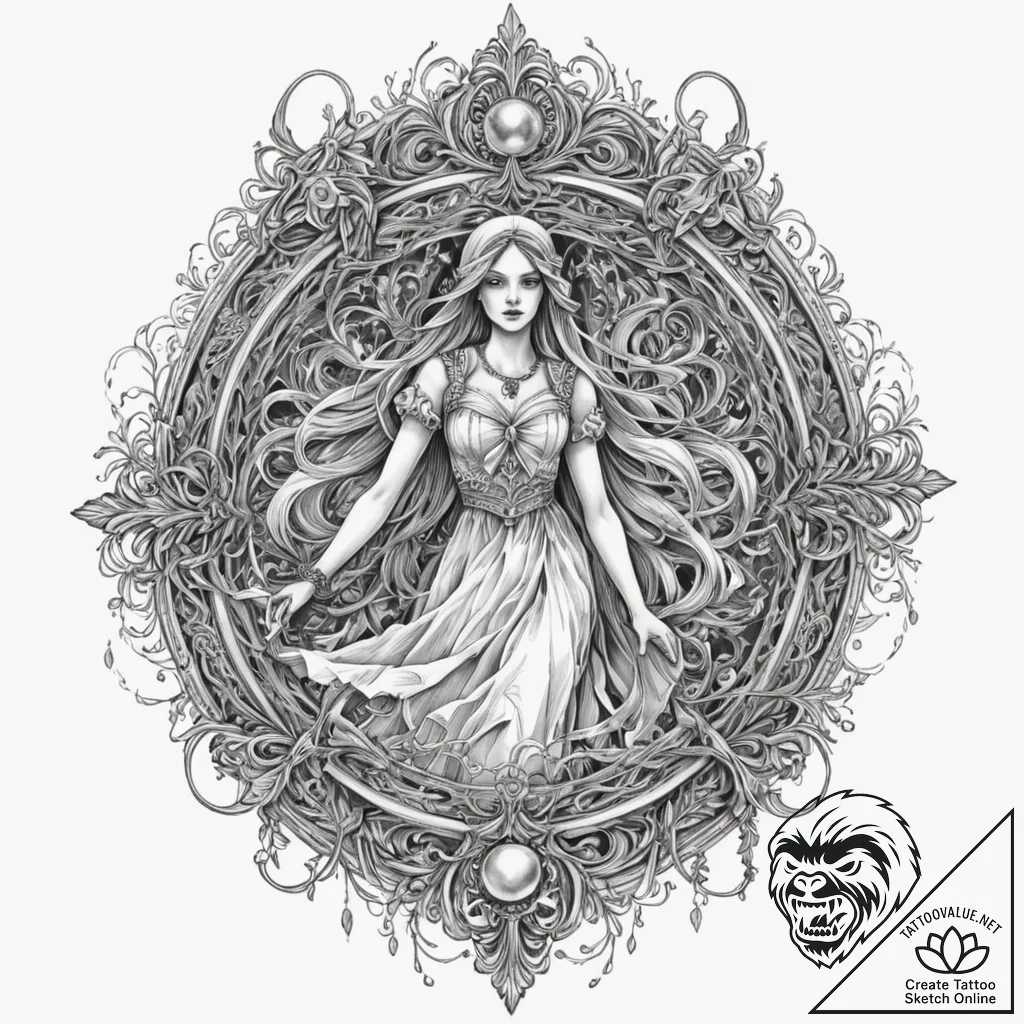 A ghostly apparition in a hallway, concept ar... - tattoo sketch (№1751257542_0, 30.06.2025 04:25) — tattoovalue.net