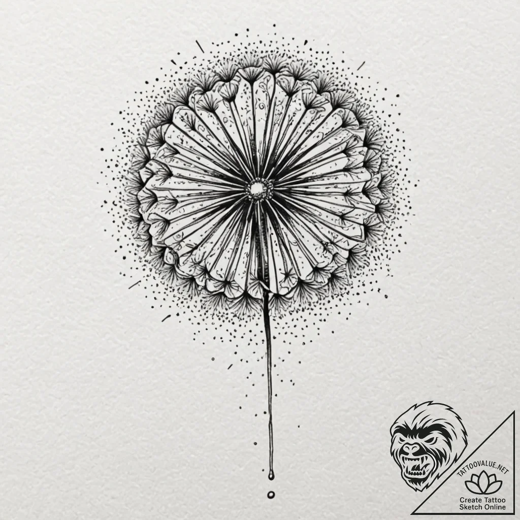 Dandelion, tattoo line art, subtle drop shado... - tattoo sketch (№1751258147_0, 30.06.2025 04:35) — tattoovalue.net