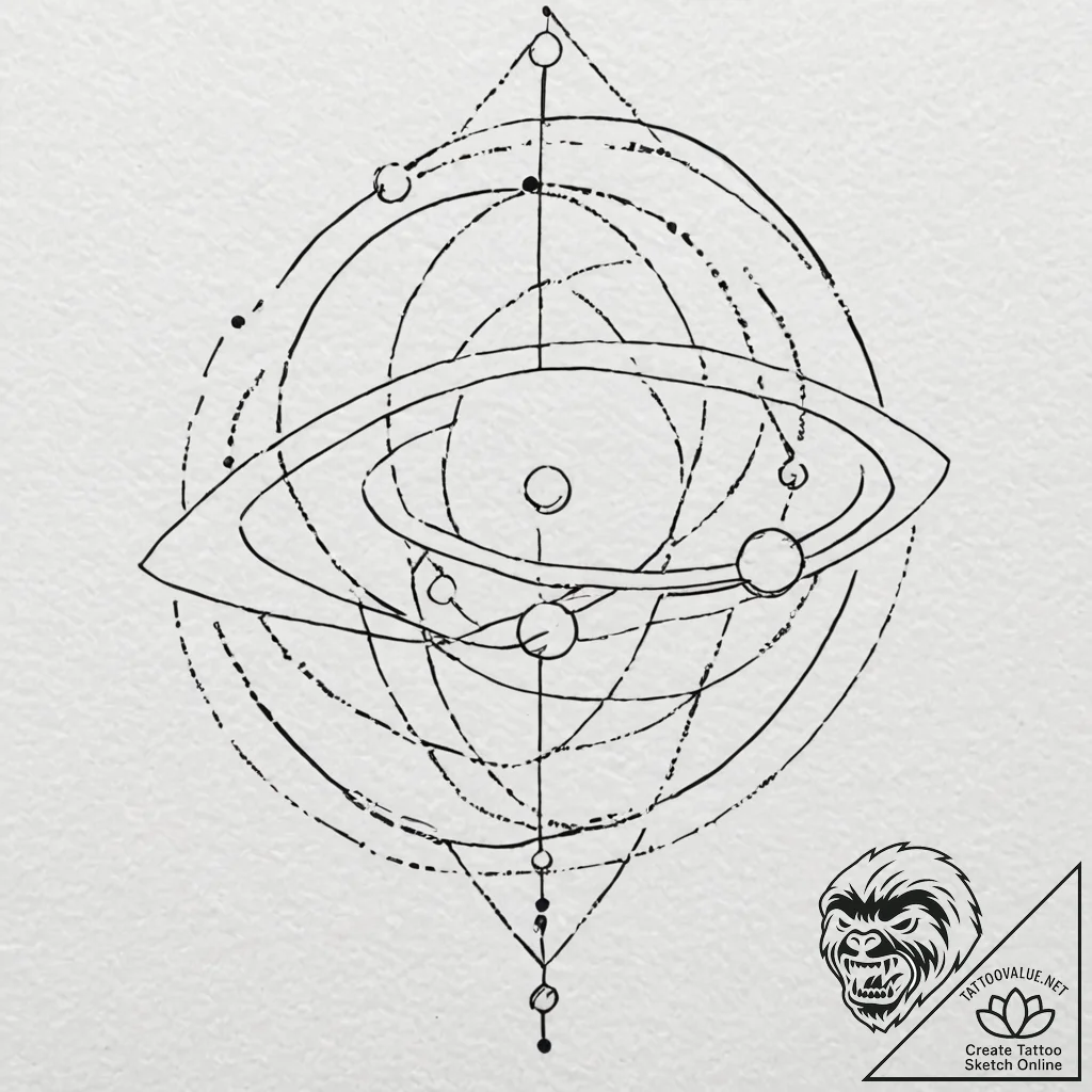 A minimalist solar system, ink illustration f... - tattoo sketch (№1751258464_0, 30.06.2025 04:41) — tattoovalue.net