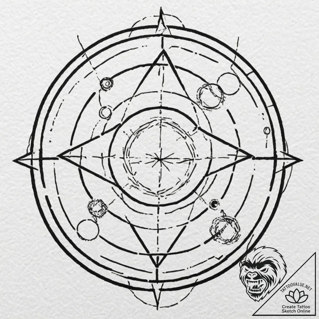 A dotwork tattoo of the transmutation circle... - tattoo sketch (№1751259635_0, 30.06.2025 05:00) — tattoovalue.net