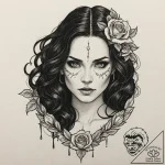 A neo-traditional portrait of a beautiful and… – tattoo sketch (№1751260775_0, 30.06.2025 05:19) — tattoovalue.net