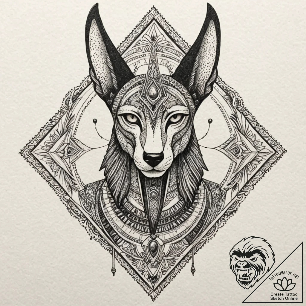 Art deco anubis, artistic tattoo sketch, dotw... - tattoo sketch (№1751261408_0, 30.06.2025 05:30) — tattoovalue.net