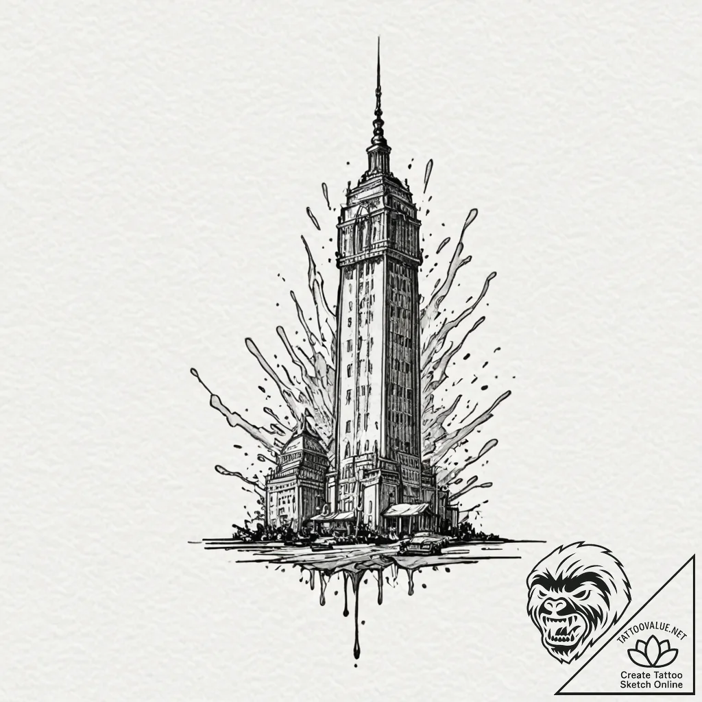 A watercolor sketch of the city in sin city,... - tattoo sketch (№1751261632_0, 30.06.2025 05:33) — tattoovalue.net