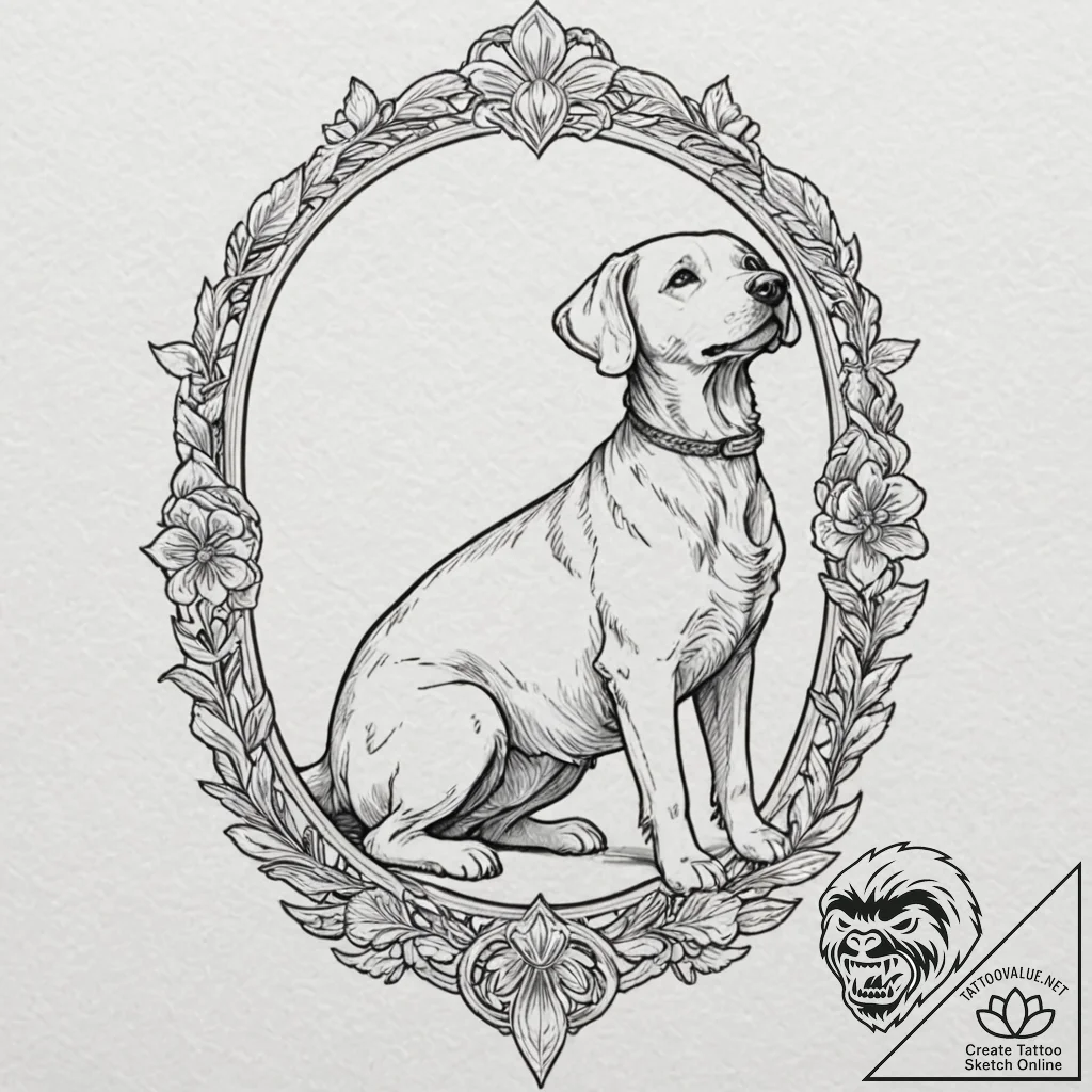 Dog, tattoo line art, subtle drop shadow, obj... - tattoo sketch (№1751261732_0, 30.06.2025 05:35) — tattoovalue.net