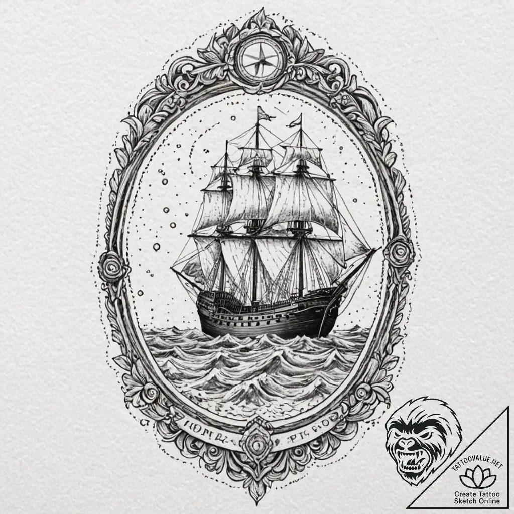 Ship in a bottle, ink illustration for tattoo... - tattoo sketch (№1751262479_0, 30.06.2025 05:47) — tattoovalue.net