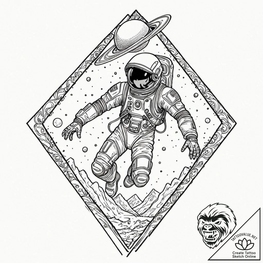 An astronaut discovering an alien artifact, t... - tattoo sketch (№1751262586_0, 30.06.2025 05:49) — tattoovalue.net