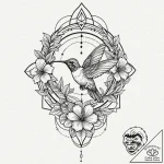 A hummingbird drinking from a hibiscus flower… – tattoo sketch (№1751262692_0, 30.06.2025 05:51) — tattoovalue.net