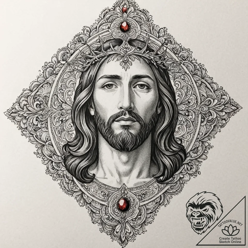 Jesus christ, concept art for tattoo, dotwork... - tattoo sketch (№1751262795_0, 30.06.2025 05:53) — tattoovalue.net
