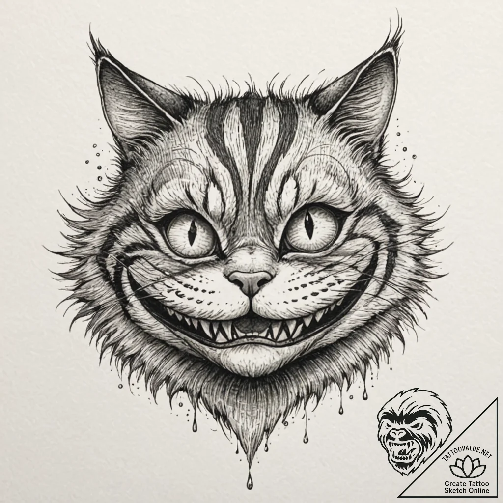 A graphic novel style portrait of the cheshir... - tattoo sketch (№1751263016_0, 30.06.2025 05:56) — tattoovalue.net