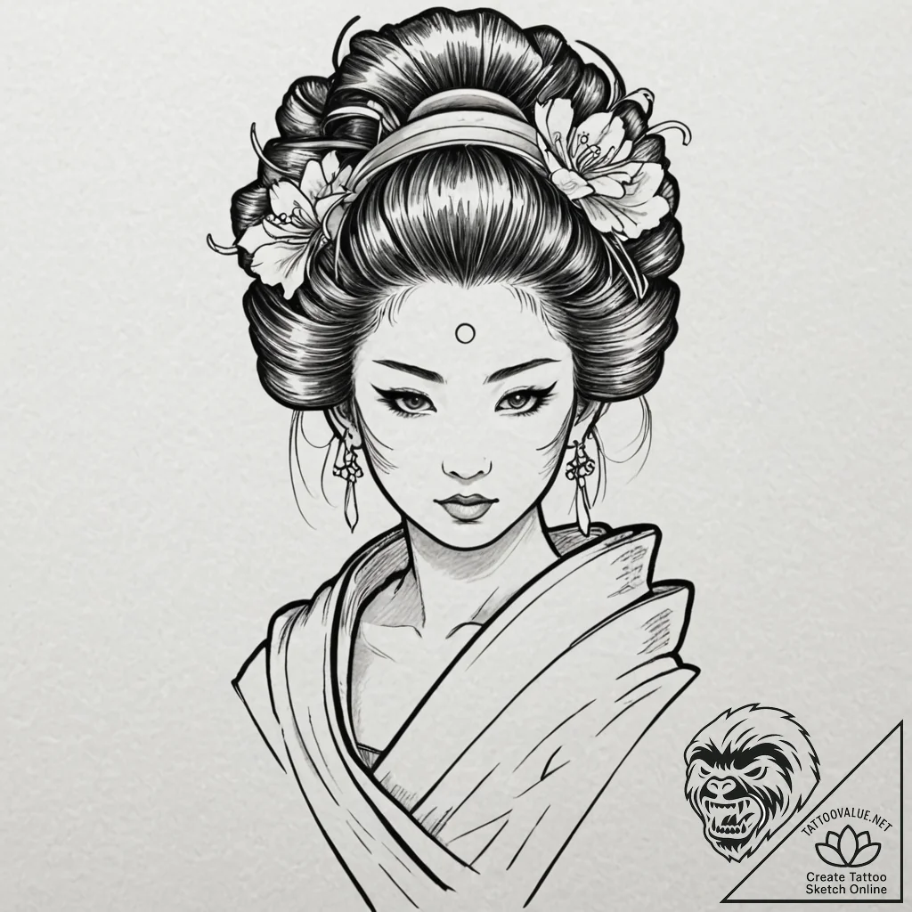 A sketch of the geisha hologram advertisement... - tattoo sketch (№1751263343_0, 30.06.2025 06:02) — tattoovalue.net