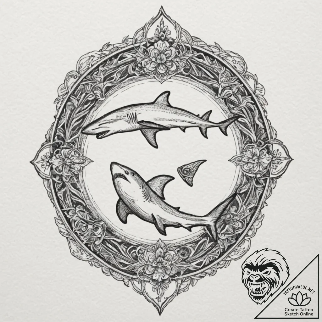 Hammerhead shark, tattoo line art, studio lig... - tattoo sketch (№1751263450_0, 30.06.2025 06:04) — tattoovalue.net