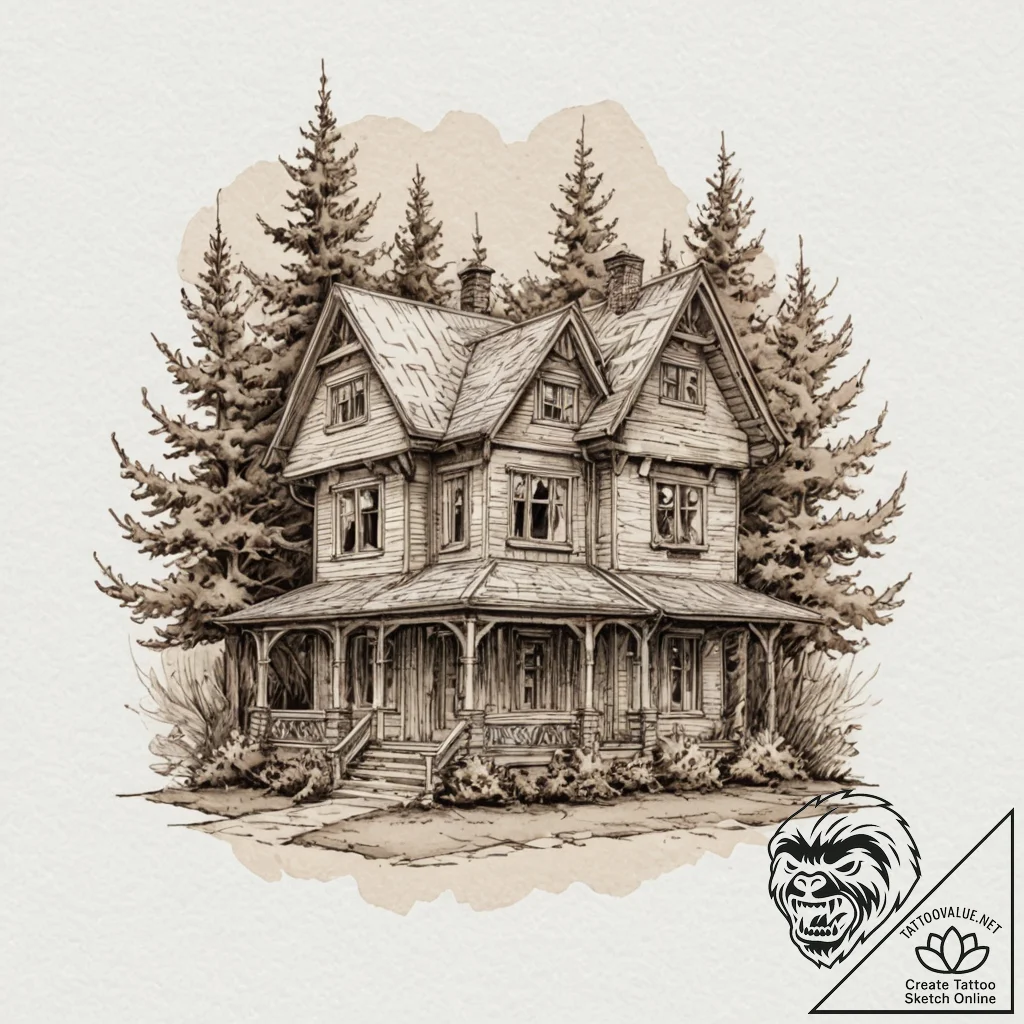 A sketch of the house of blue leaves, before... - tattoo sketch (№1751264657_0, 30.06.2025 06:24) — tattoovalue.net