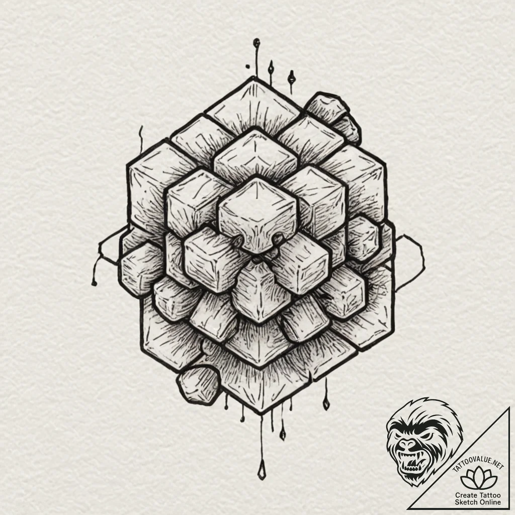 Companion cube (from portal), ink illustratio... - tattoo sketch (№1751264893_0, 30.06.2025 06:28) — tattoovalue.net