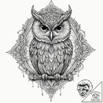 Owl, tattoo drawing outline, muted color pale… – tattoo sketch (№1751265013_0, 30.06.2025 06:30) — tattoovalue.net