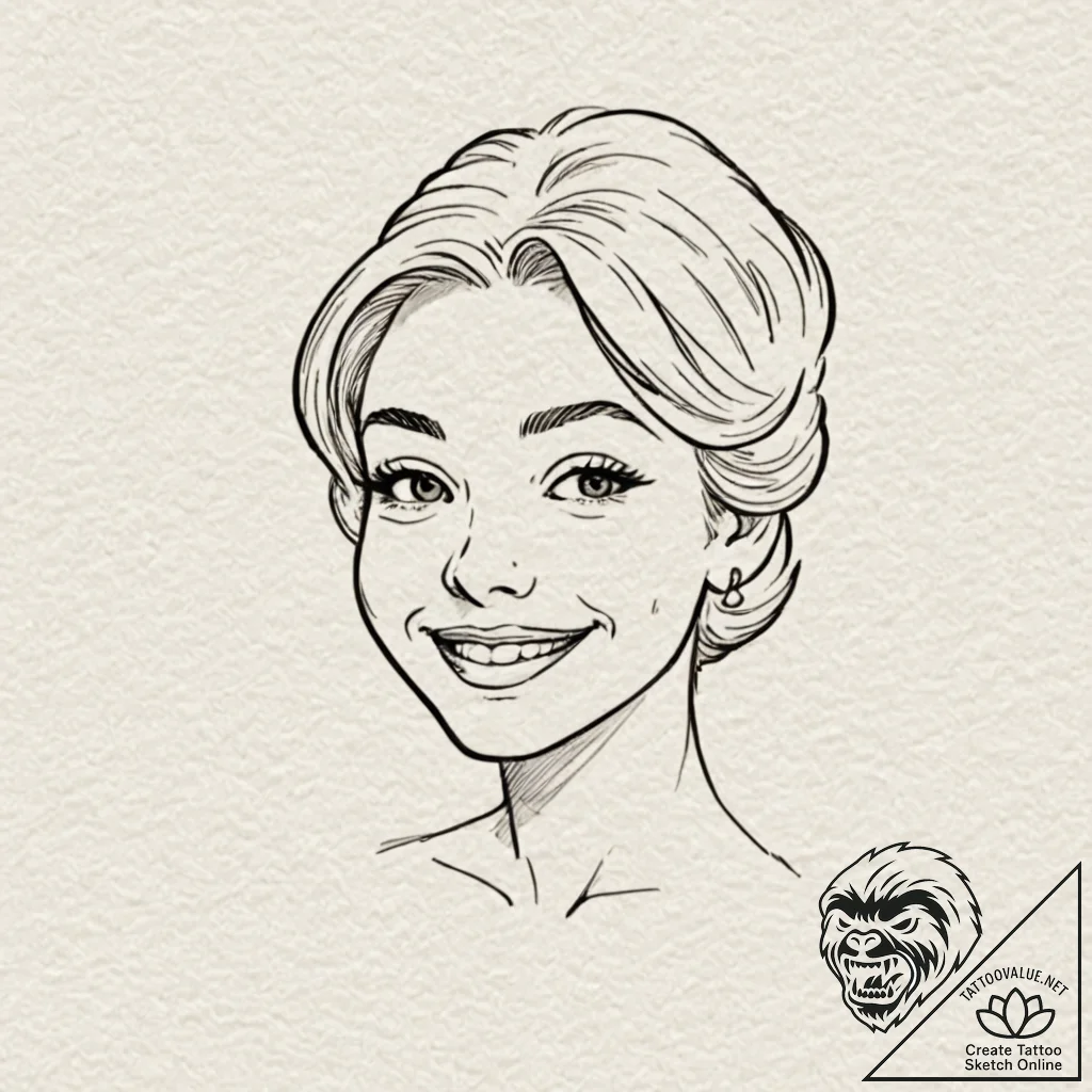 Grin, tattoo line art, fine lines, delicate l... - tattoo sketch (№1751265116_0, 30.06.2025 06:31) — tattoovalue.net